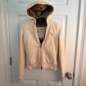 Abercrombie Light Tan Faux Fur Hood Jacket Hooded Hoodie Y2k Bella Swan Style